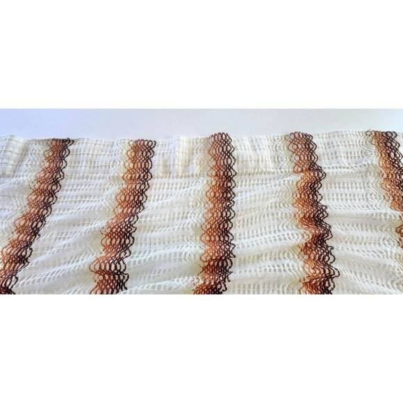 Vintage 70s mesh curtain, tan, rust, brown wavy stripes, pleated, per panel - Picture 7 of 10